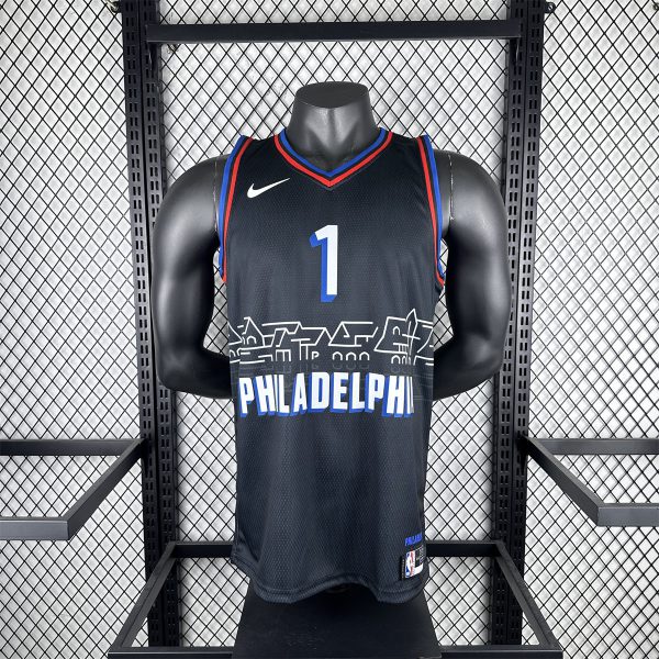 NBA Philadelphia 76ers 2021 V-Neck City Edition Black Jersey HARDEN#1 S-XXL
