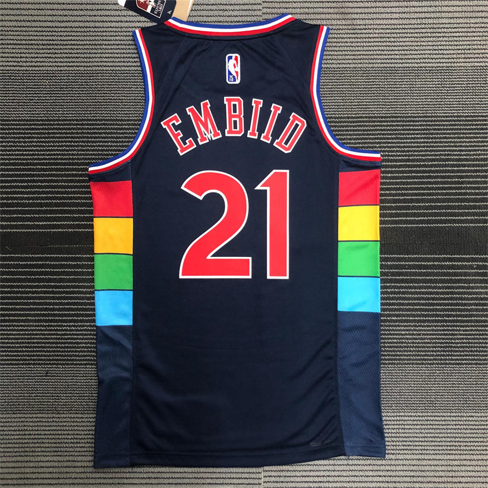 NBA Philadelphia 76ers Round Neck Black 75th Anniversary EMBIID#21 Jersey S-XXL