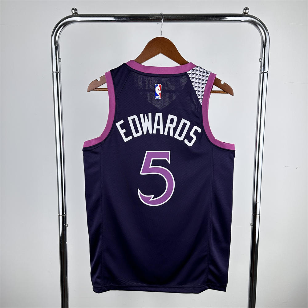 NBA Minnesota Timberwolves V-Neck Black Jersey EDWARDS#5 S-XXL