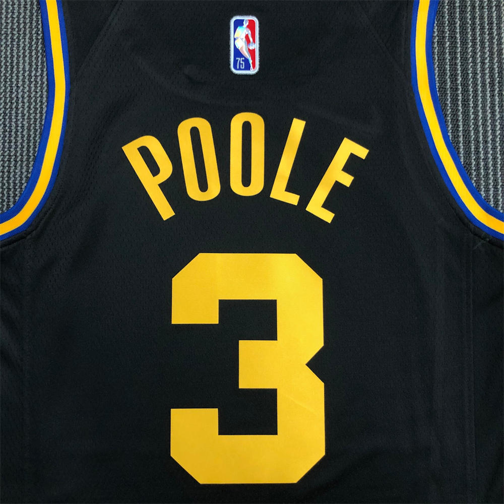 NBA Golden State Warriors V-Neck 75th anniversary Black Jersey POOLE#3 S-XXL