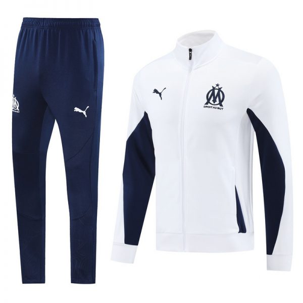 2024 0lympique Marseille White Jacket Training Suit Set Football Team Shirt Sports Fashion
