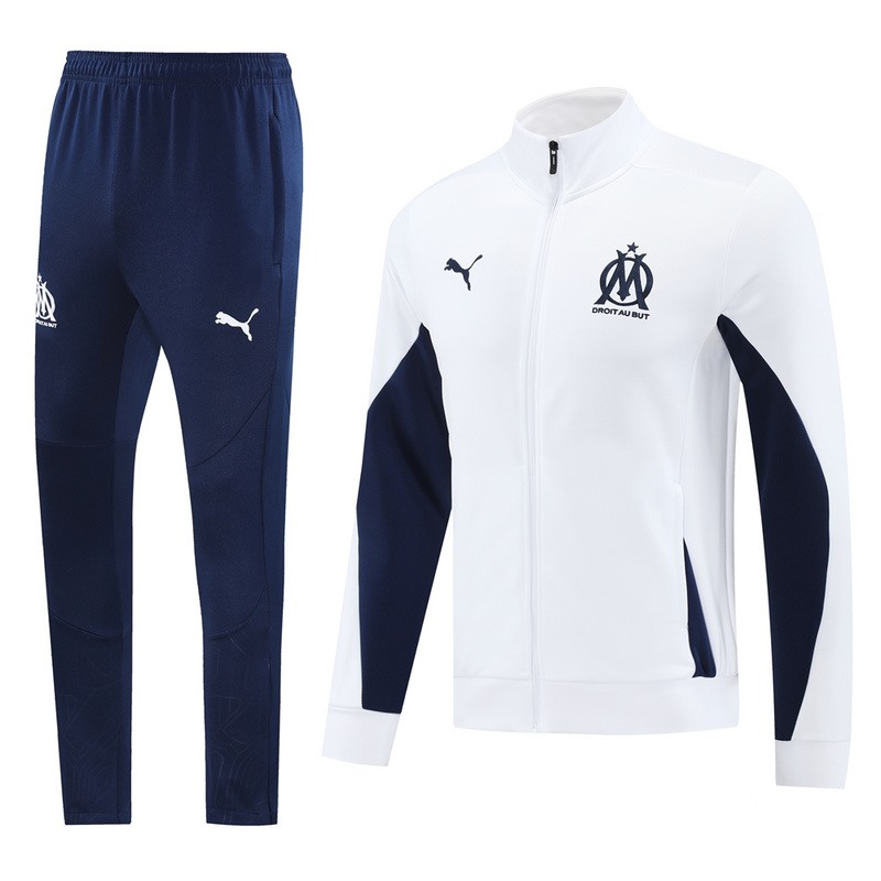 2024 0lympique Marseille White Jacket Training Suit Set Football Team Shirt Sports Fashion