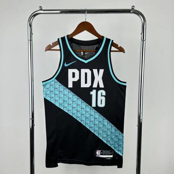 NBA Portland Trail Blazers V-Neck City Edition Black Jersey YANG#16 S-XXL