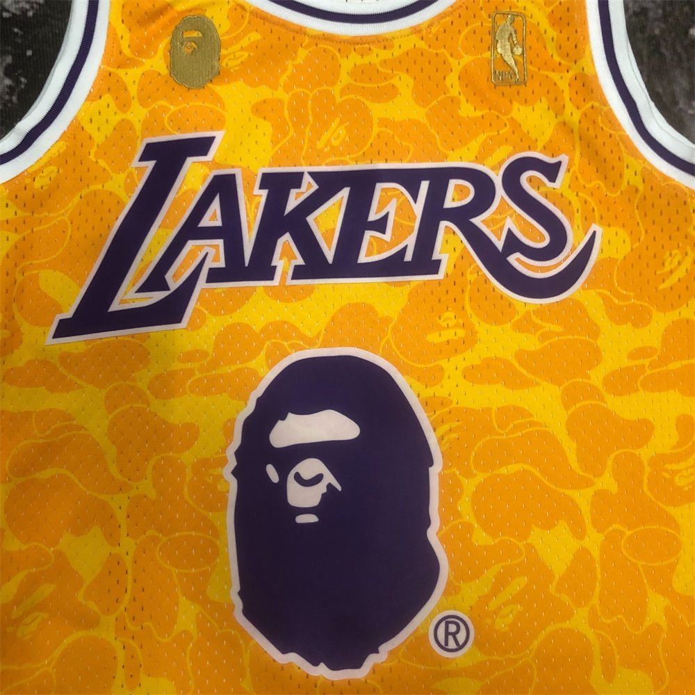 NBA Los Angeles Lakers BAPE×M&N BAPE#93 Gold Hardwood Classics Swingman Jersey S-XXL