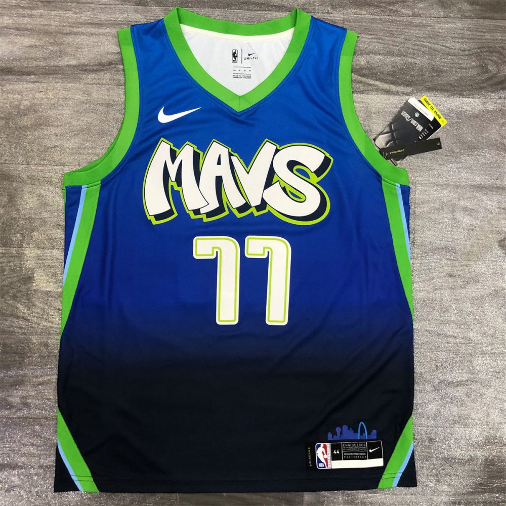 NBA Dallas Mavericks V Neck Black Blue Jersey DONCIC#77 S-XXL