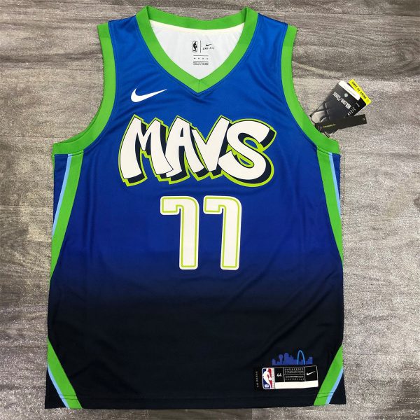 NBA Dallas Mavericks V Neck Black Blue Jersey DONCIC#77 S-XXL
