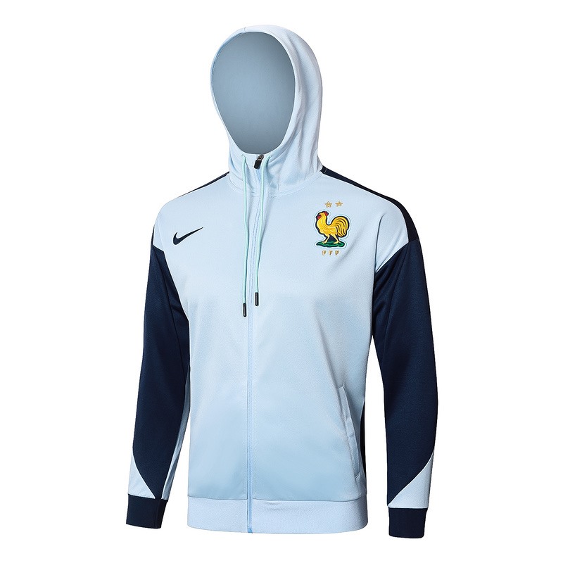 2024 France Sky Blue Hoodie Jacket Kit Set Football Team Shirt Sports Fashion
