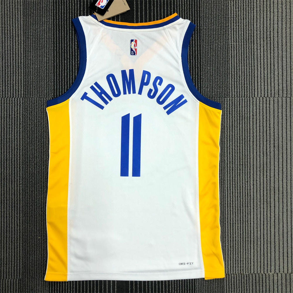 NBA Golden State Warriors V-Neck 75th anniversary White Jersey THOMPSON#11 S-XXL