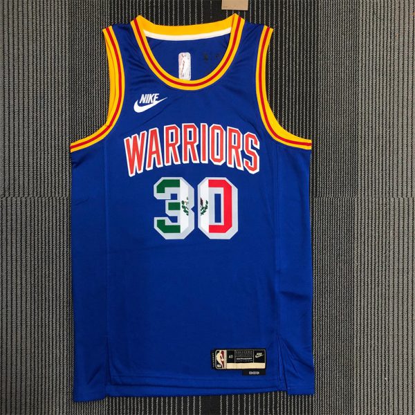 NBA Golden State Warriors V-Neck Mexico Edition 75th Anniversary Blue Jersey CURRY#30 S-XXL
