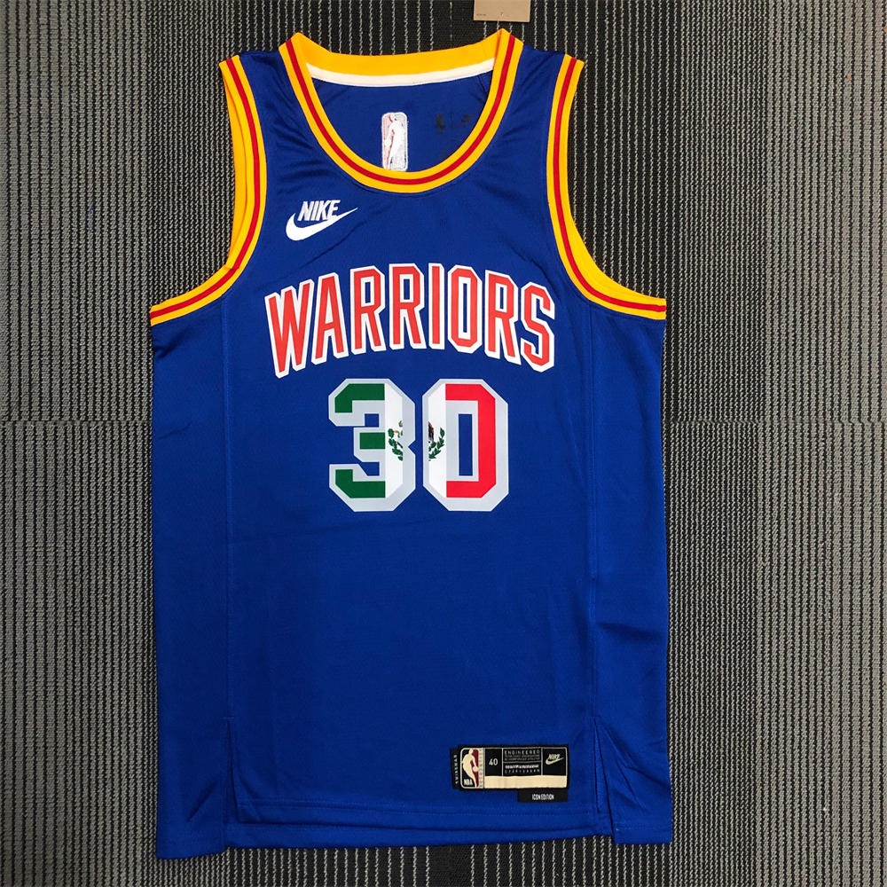 NBA Golden State Warriors V-Neck Mexico Edition 75th Anniversary Blue Jersey CURRY#30 S-XXL