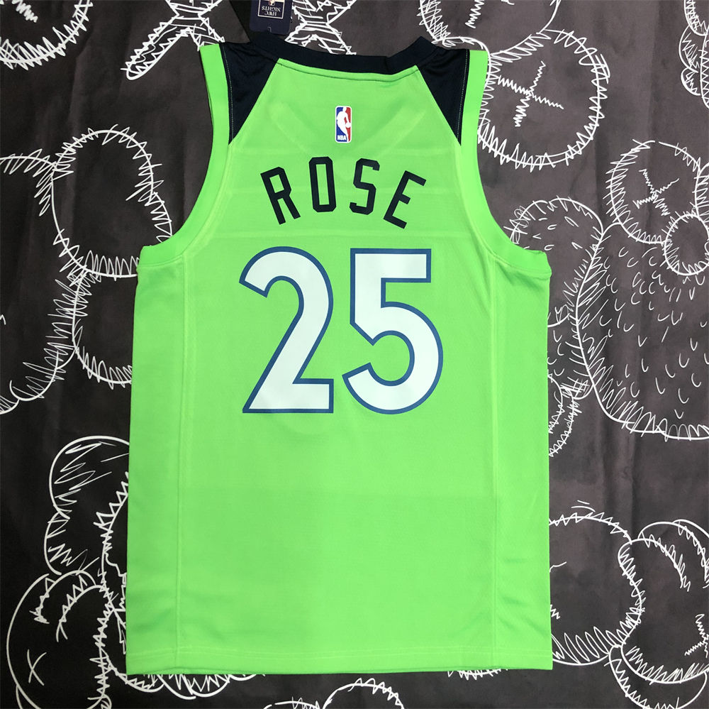 NBA Minnesota Timberwolves V-Neck Green ROSE#25 Jersey S-XXL