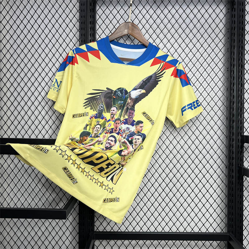 2024/25 Club America 15 Champions Yellow  Commemorative Edition White Jersey Fan Version
