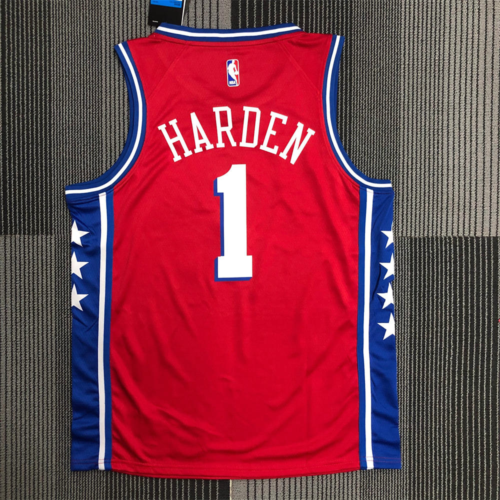 NBA Philadelphia 76ers V-Neck Red Jersey HARDEN#1 S-XXL