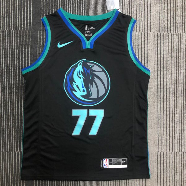 NBA Dallas Mavericks V Neck Black Jersey DONCIC#77 S-XXL