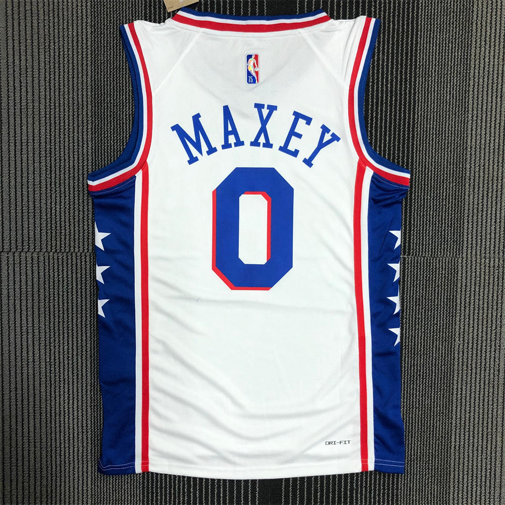 NBA Philadelphia 76ers Round Neck Black 75th Anniversary Jersey MAXEY#0 S-XXL