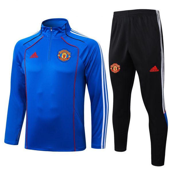 202526 Manchester United Bright Blue Long-sleeved half-pull training kit Football team kit