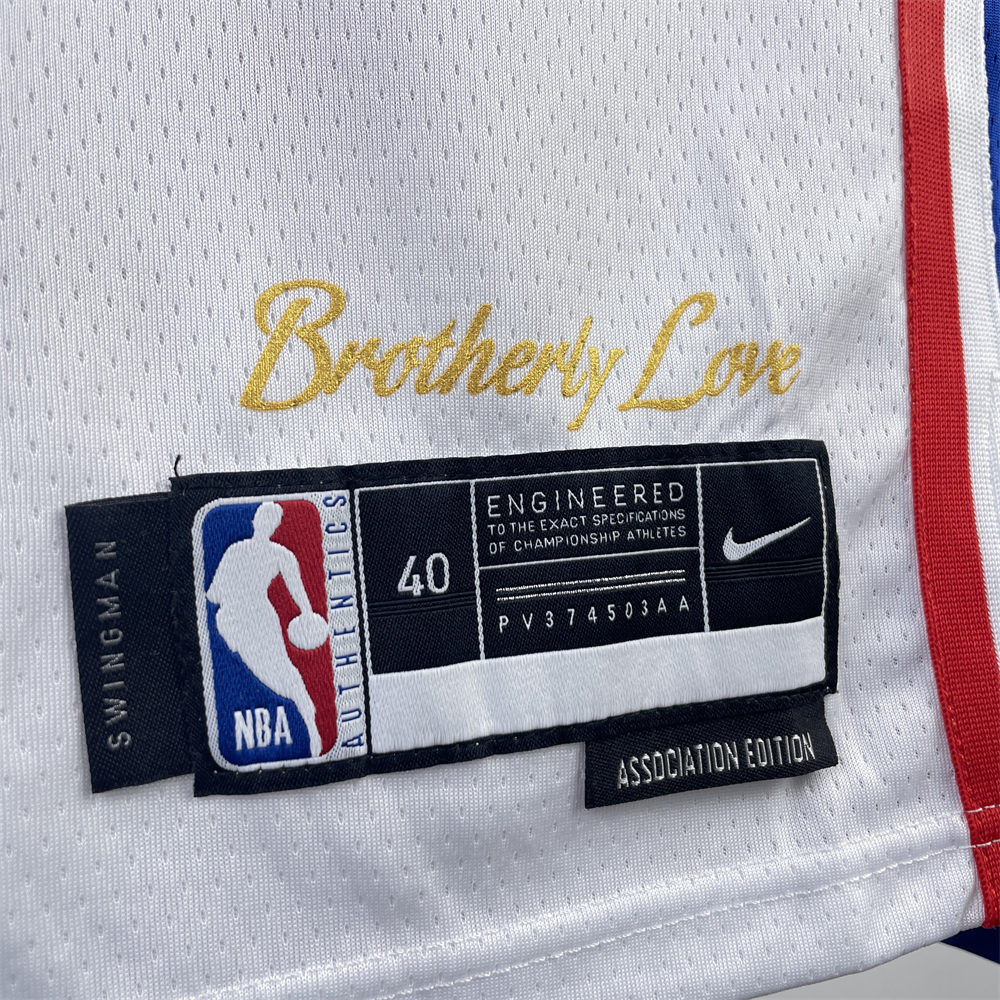 NBA Philadelphia 76ers 2023 V-Neck White Jersey EMBIID#21 S-XXL