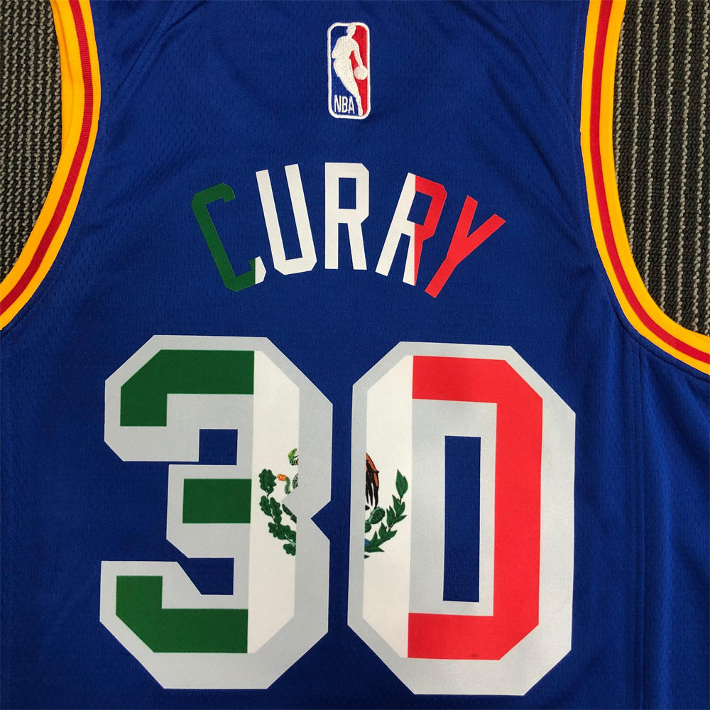NBA Golden State Warriors V-Neck Mexico Edition 75th Anniversary Blue Jersey CURRY#30 S-XXL