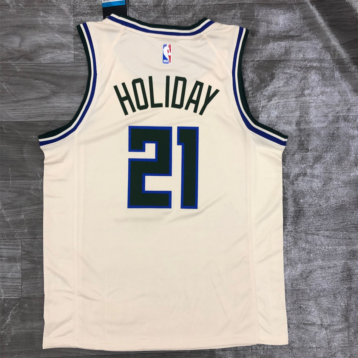 NBA Milwaukee Bucks Round neck Beige jersey HOLIDAY#21 S-XXL