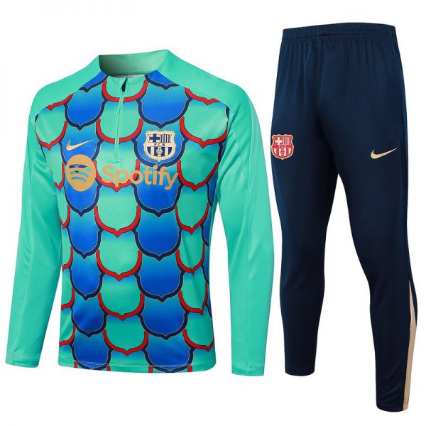 24/25 Barcelona Blue Green Long-sleeved half-pull training kit Football team kit