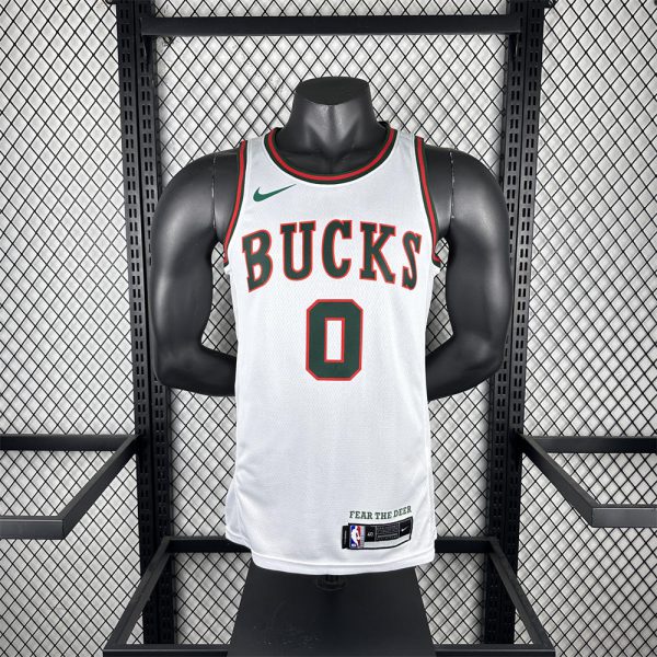NBA Milwaukee Bucks 2018 Round Neck White jersey LILLARD#0 S-XXL