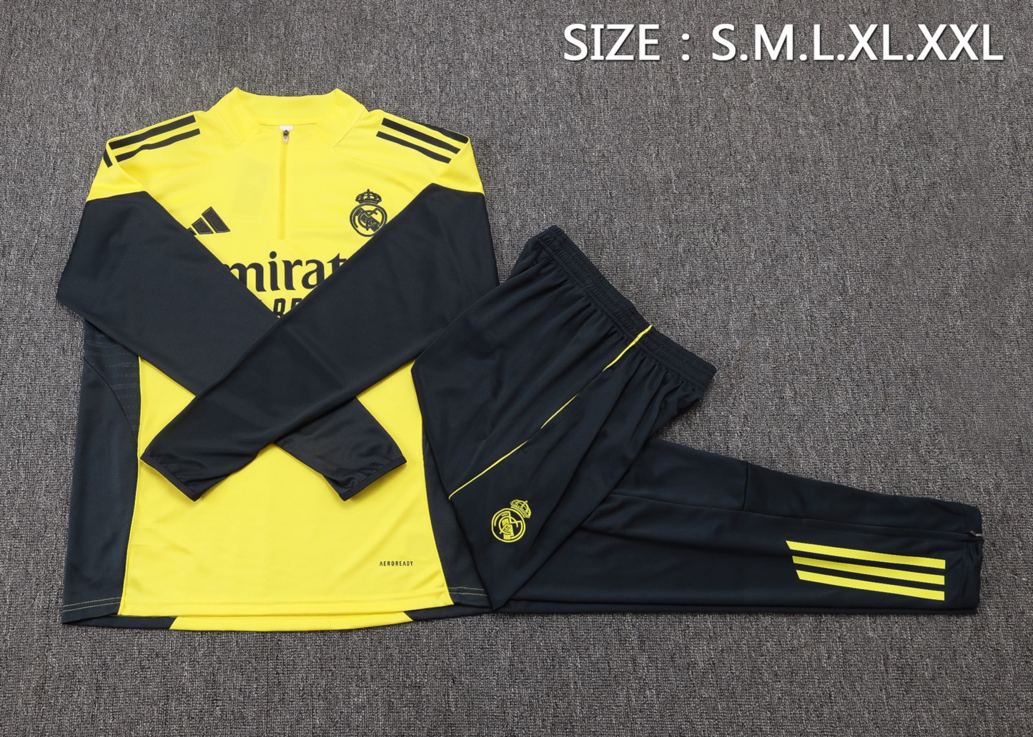 202526 Real Madrid yellow-black Long-sleeved half-pull training kit Football team kit