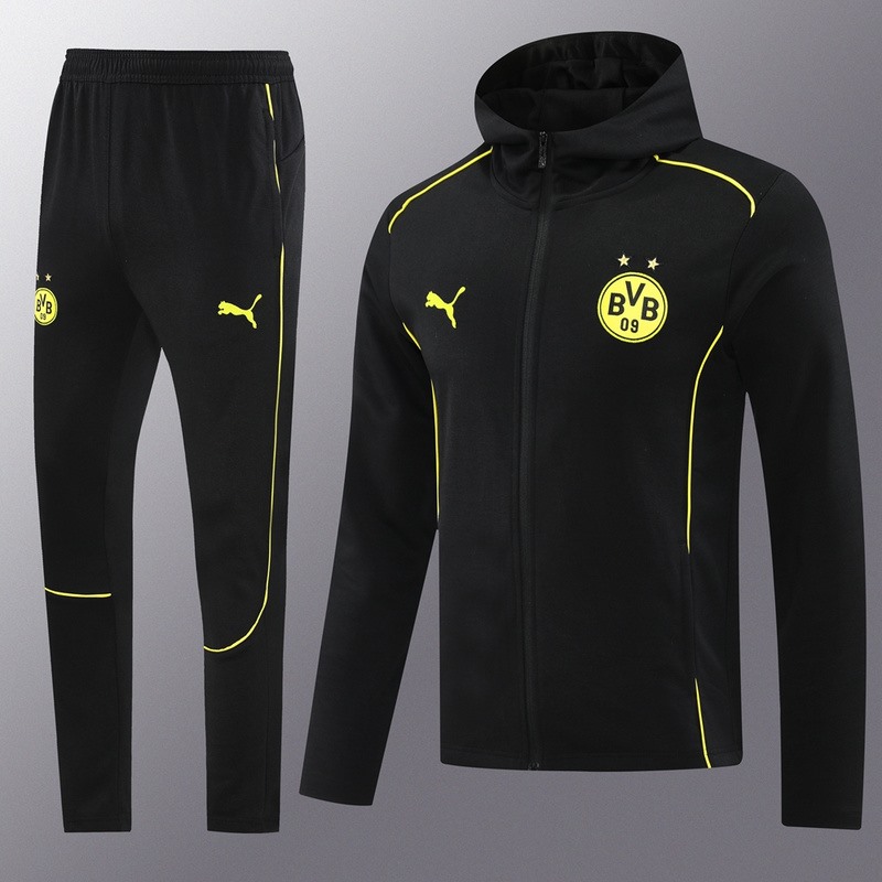 2024 Dortmund Black Hoodie Jacket Kit Set Football Team Shirt Sports Fashion