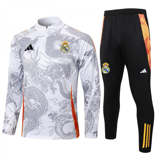 24/25 Real Madrid White Long-sleeved half-pull training kit Football team kit