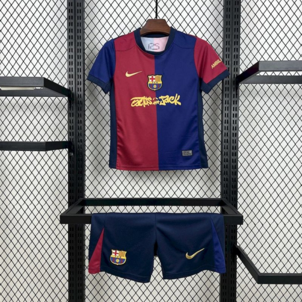2024/25 Barcelona Travis Scott Edition jersey kids Kits size: 16-28