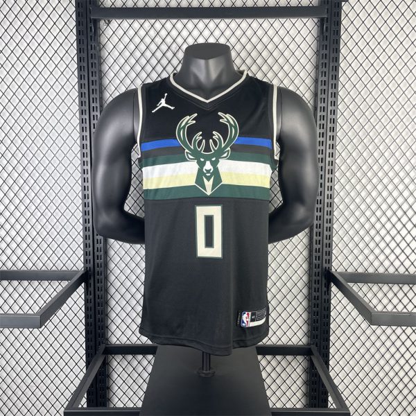 NBA Milwaukee Bucks V-Neck Black jersey LILLARD#0 S-XXL