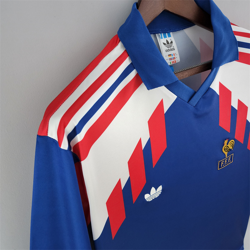 Retro France 88/90 Home Long Sleeves jersey Fan Version