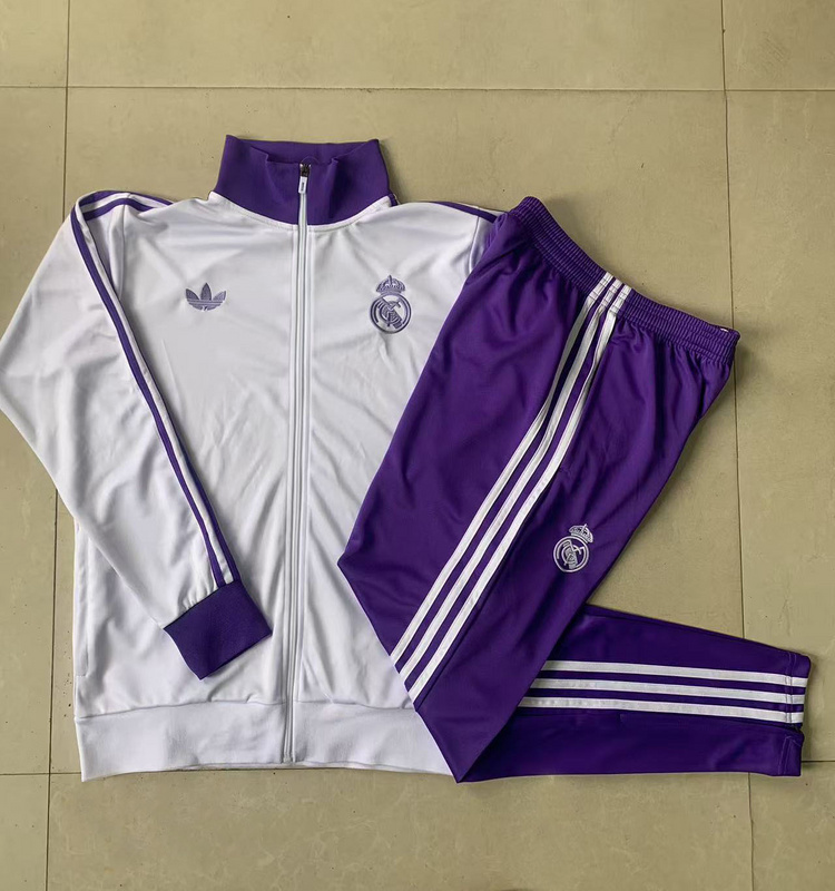 2024/25 Real Madrid White Jacket Training Suit Set Football Team Shirt Sports Fashion
