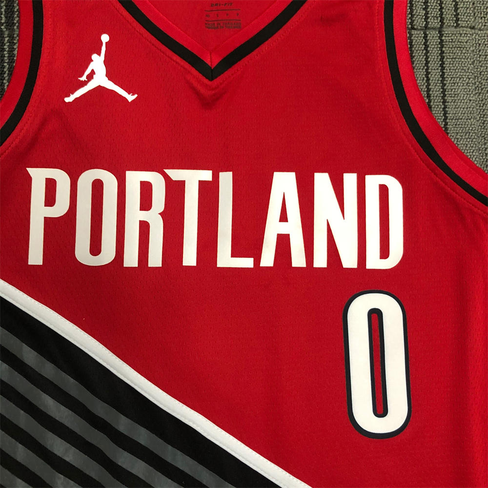 NBA Portland Trail Blazers V-Neck Red Jersey LILLARD#0 S-XXL