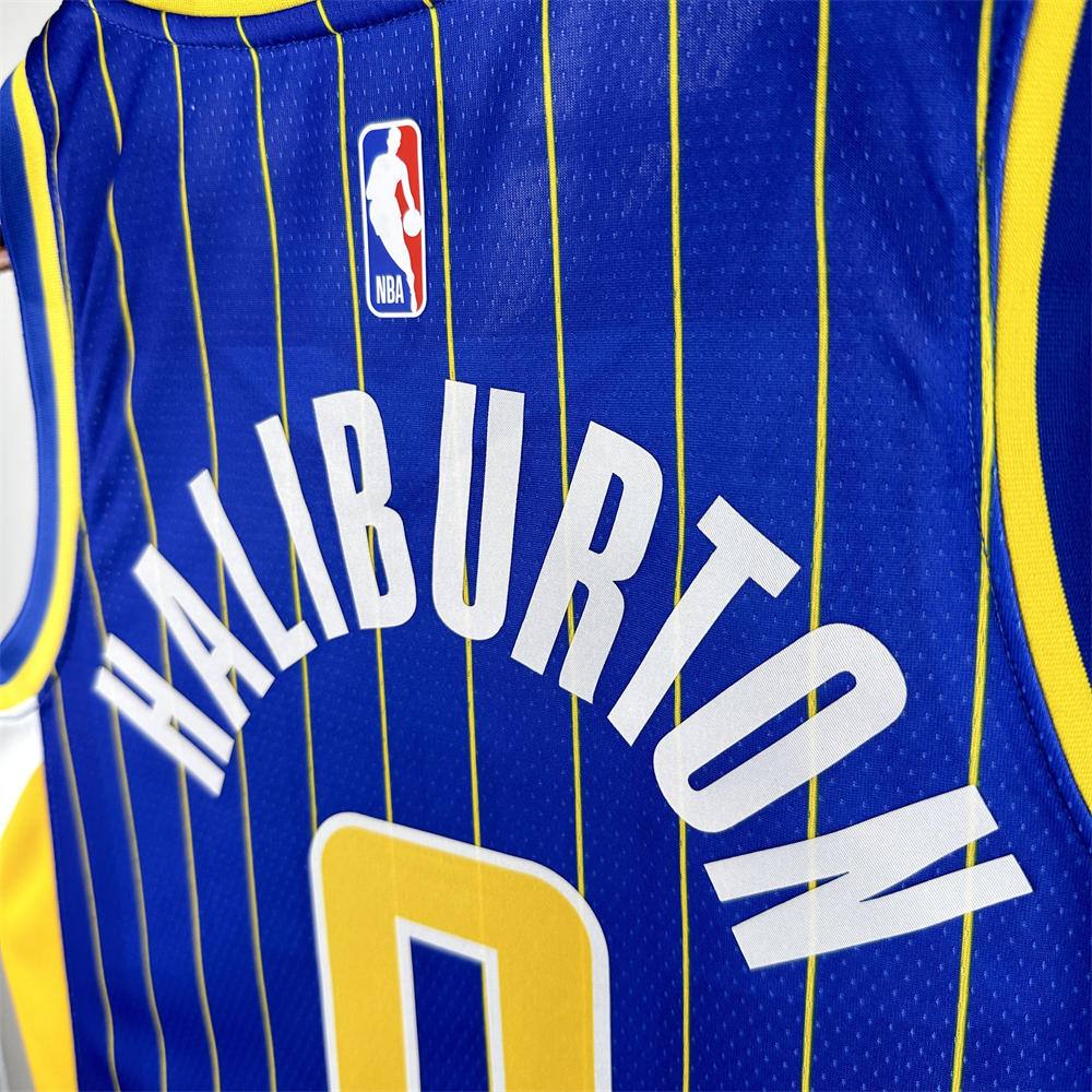 NBA Indiana Pacers 2021 City Edition V-Neck Retro Blue Jersey HALIBURTON#0 S-XXL