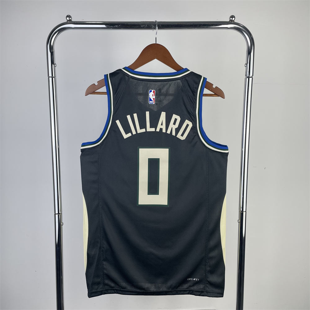 NBA Milwaukee Bucks V-Neck JORDAN Edition Black jersey LILLARD#0 S-XXL