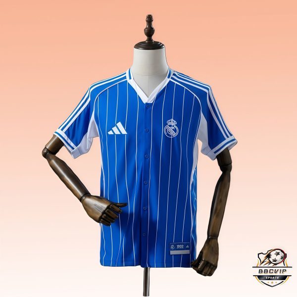 2025/26 Real Madrid US Pack Full-Button Baseball Blue jersey Fan version