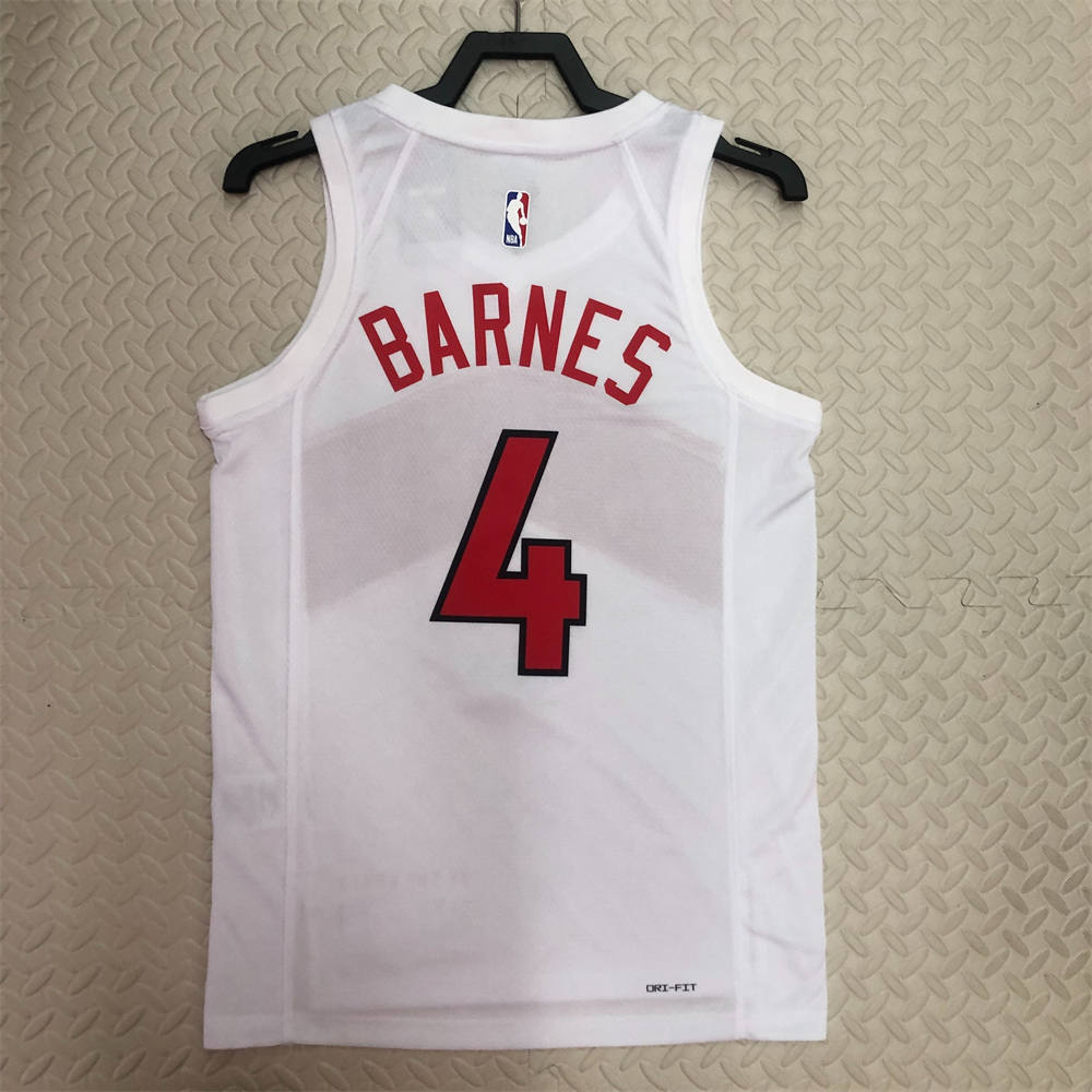 NBA Toronto Raptors V-Neck White Jersey BARNES#4 S-XXL