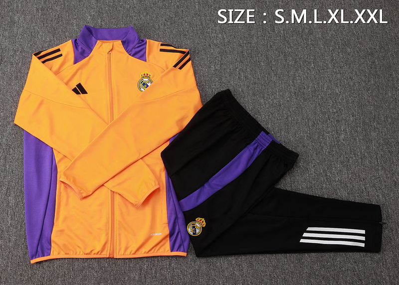 2024/25 Real Madrid Yellow Jacket Training Suit Set Football Team Shirt Sports Fashion