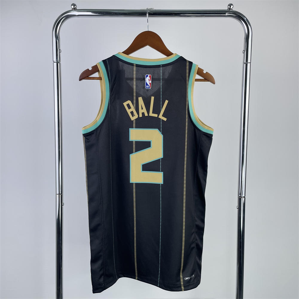 NBA Charlotte Hornets V-Neck Black Jersey BALL#2 S-XXL