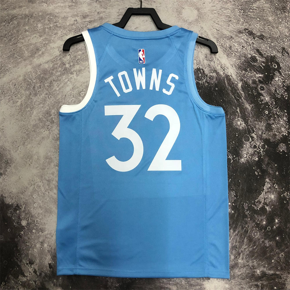 NBA Minnesota Timberwolves V-Neck North Carolina Blue Jersey TOWN#32 S-XXL