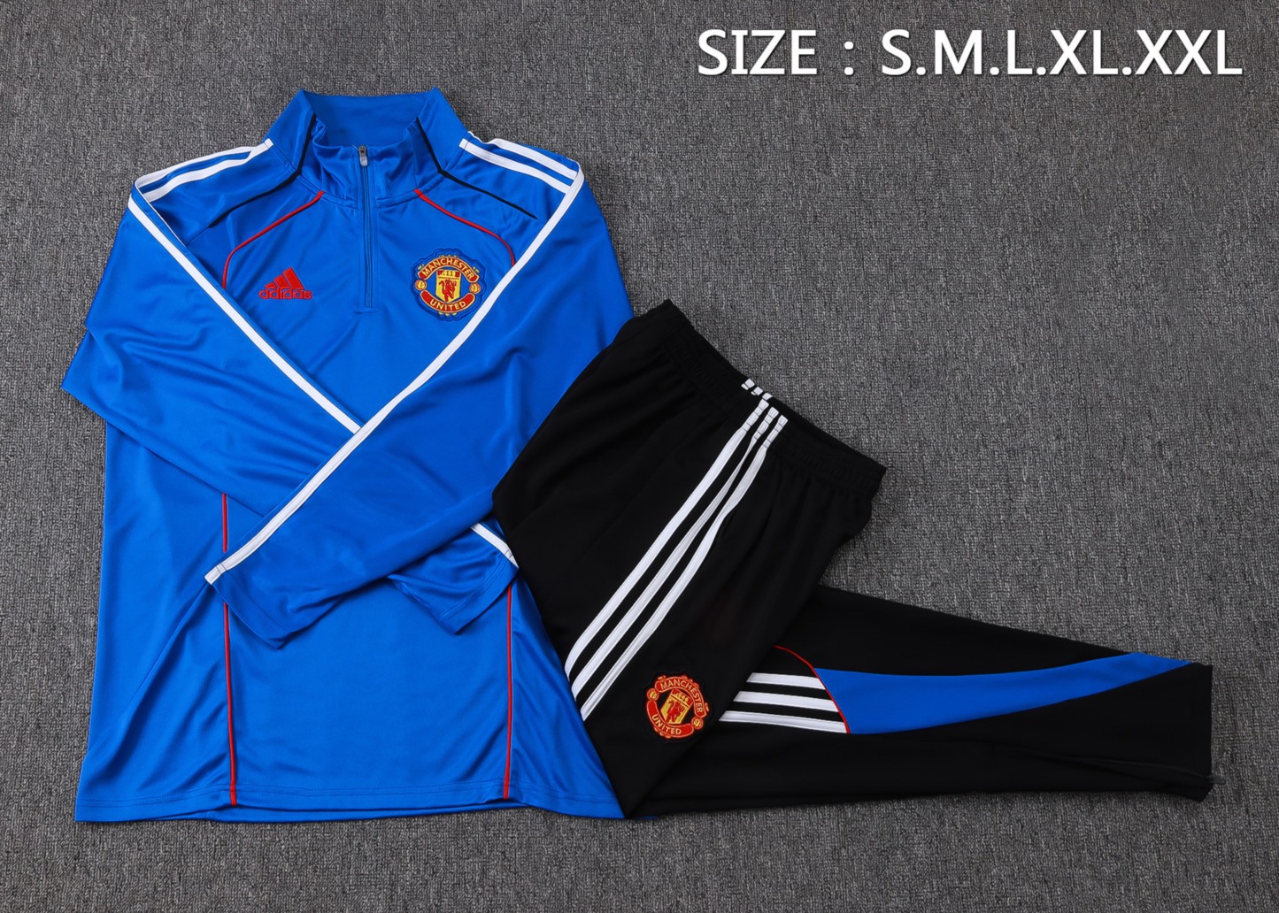 202526 Manchester United Bright Blue Long-sleeved half-pull training kit Football team kit