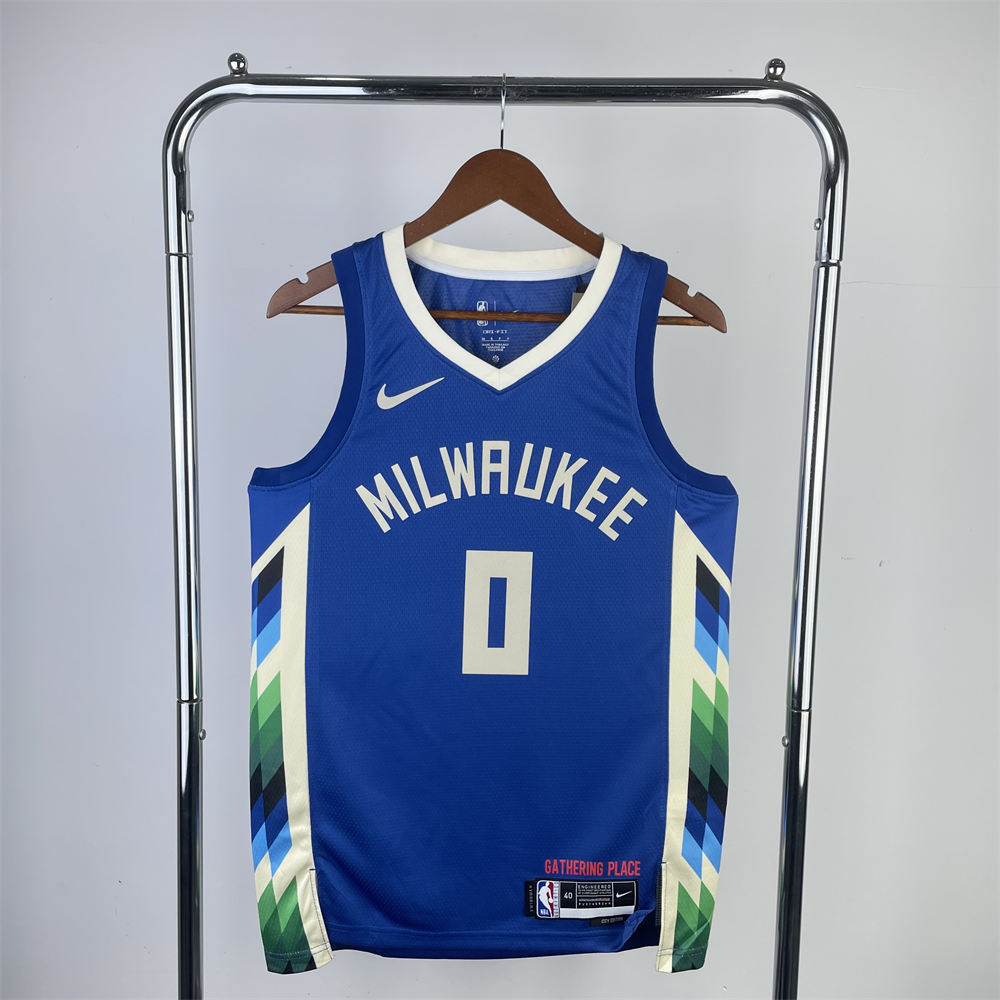 NBA Milwaukee Bucks V-Neck City Edition Blue jersey LILLARD#0 S-XXL