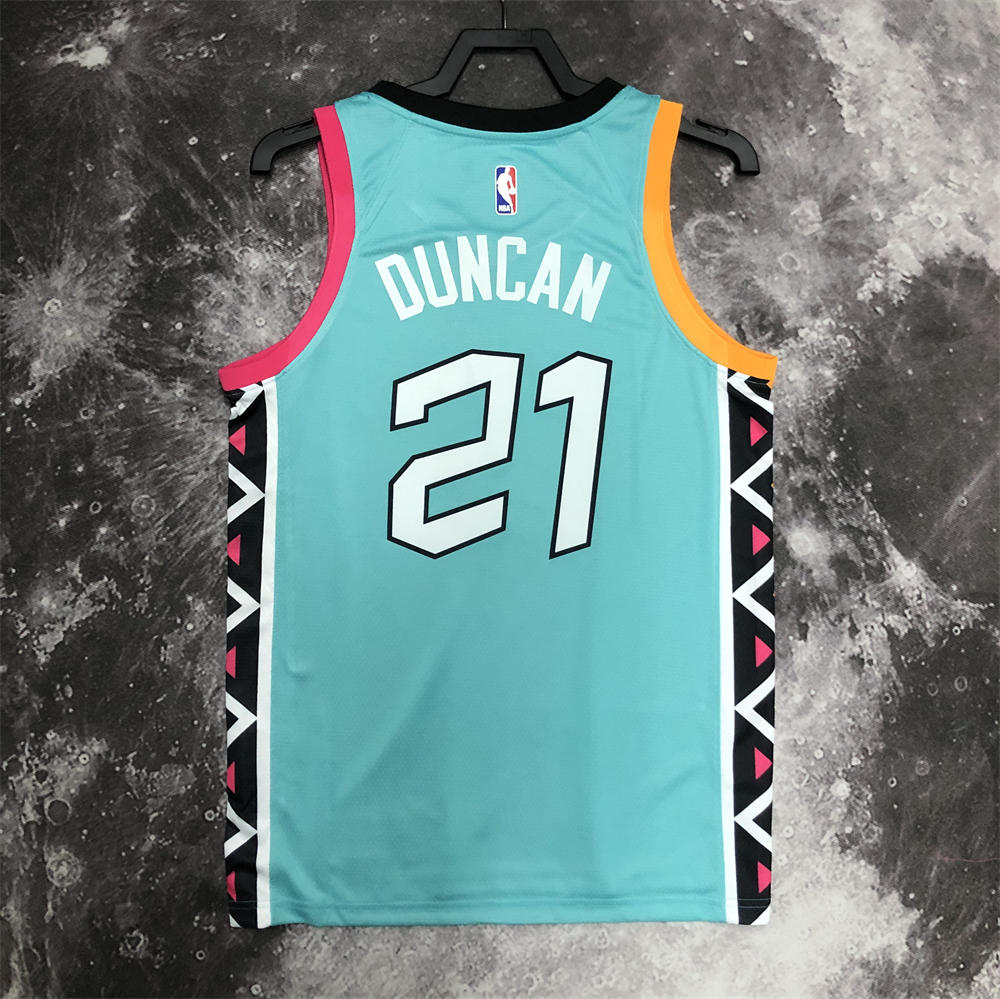 NBA San Antonio Spurs V-Neck Cyan jersey DUNCAN#21 S-XXL