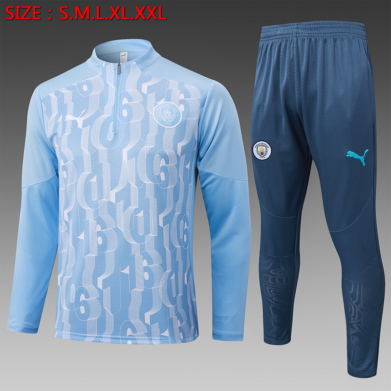 24/25 Manchester City Light blue Long-sleeved half-pull training kit Football team kit