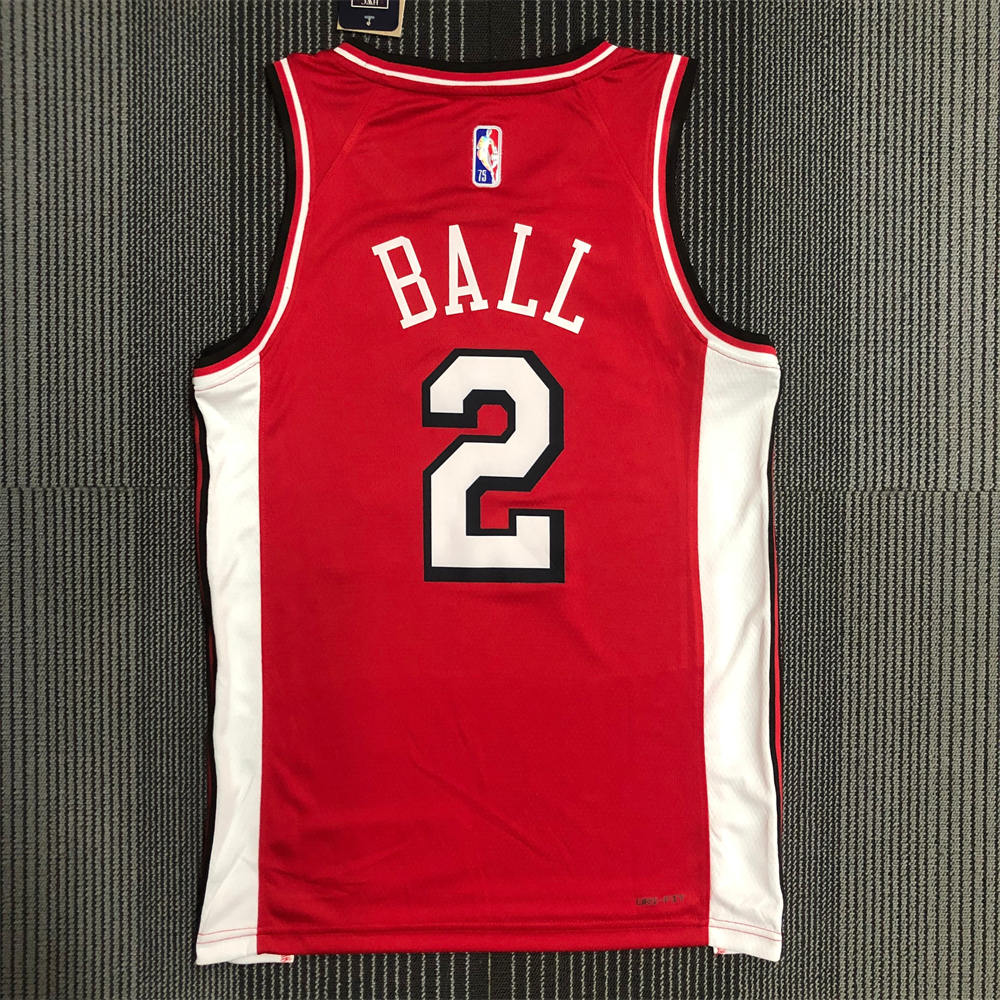 NBA Chicago Bulls Round Neck Red 75th anniversaryJersey BALL#2 S-XXL