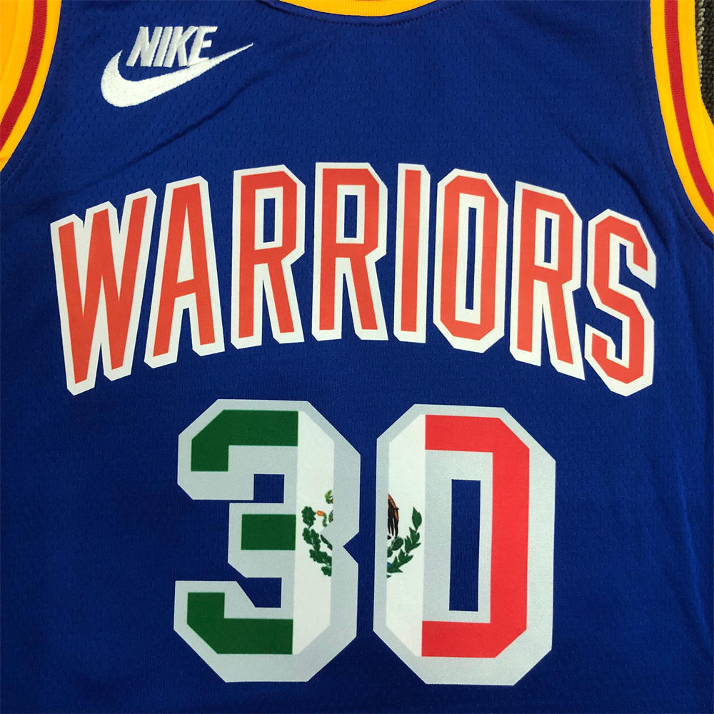 NBA Golden State Warriors V-Neck Mexico Edition 75th Anniversary Blue Jersey CURRY#30 S-XXL