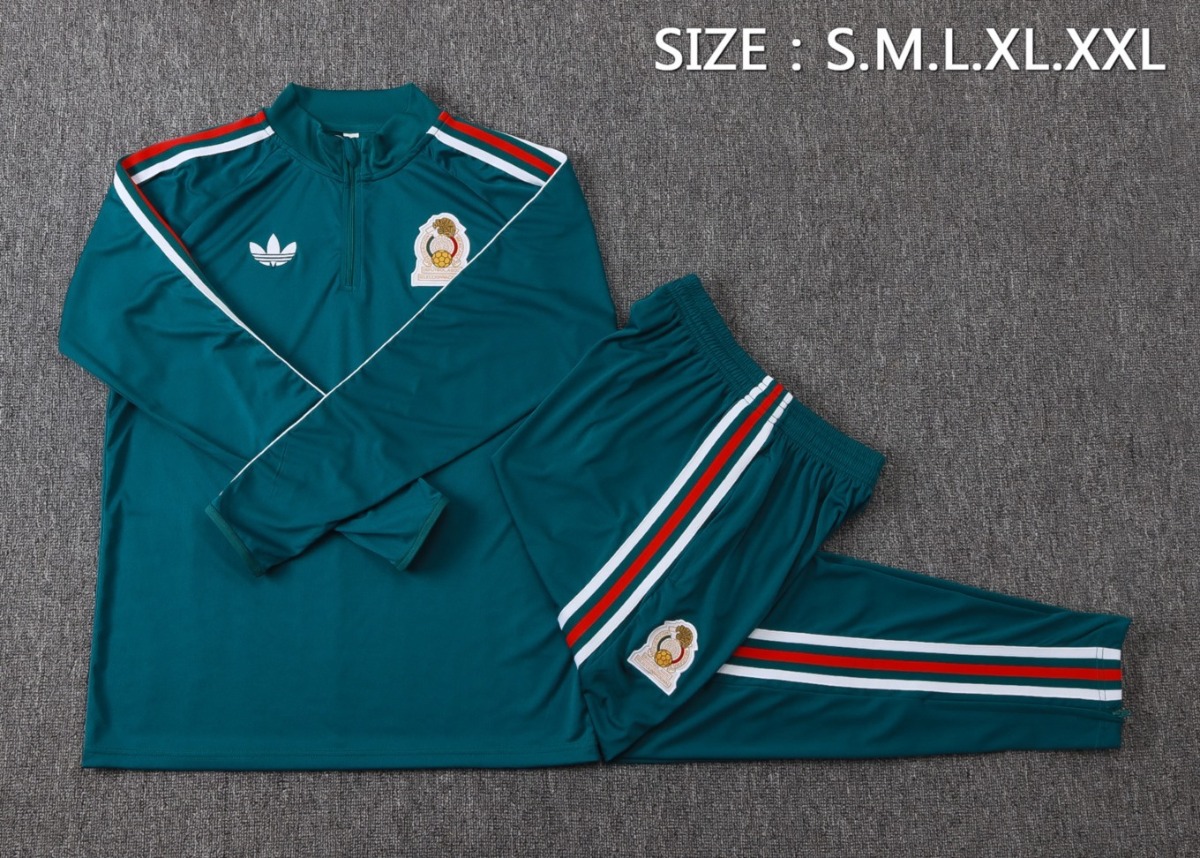 2026 Mexico Dark green Long-sleeved half-pull training kit