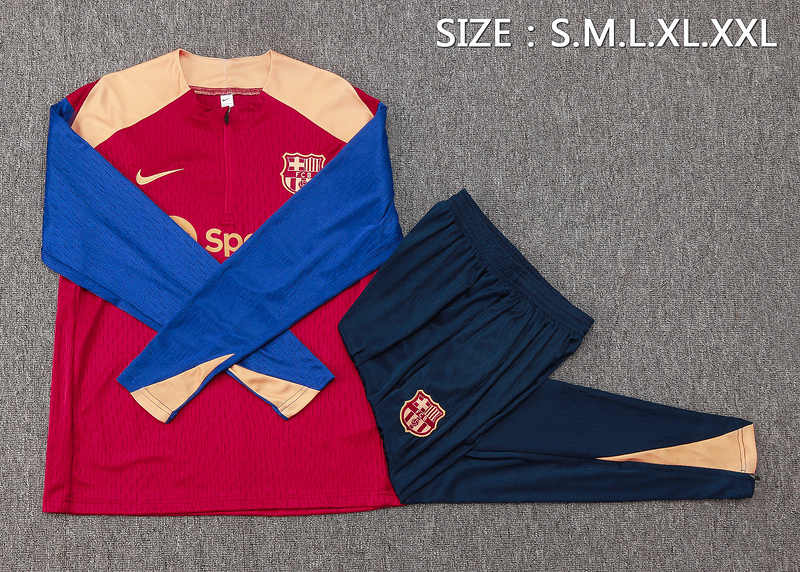 24/25 Barcelona Red Long-sleeved half-pull training kit Football team kit