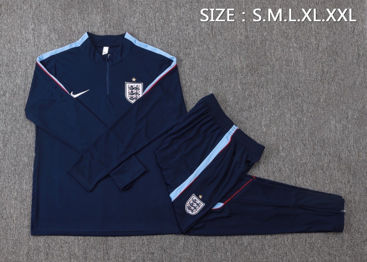 2026 England Cyan Long-sleeved half-pull training kit