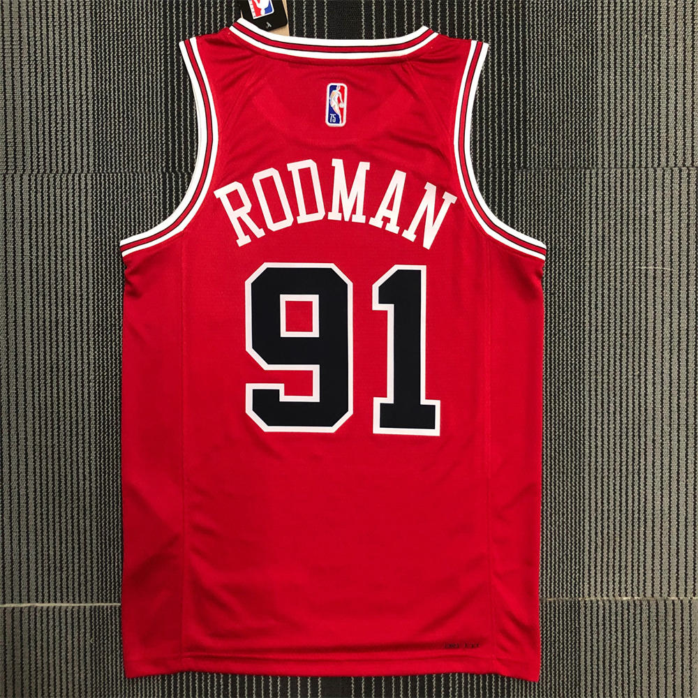 NBA Chicago Bulls Round Neck Red 75th anniversaryJersey RODMAN#91 S-XXL